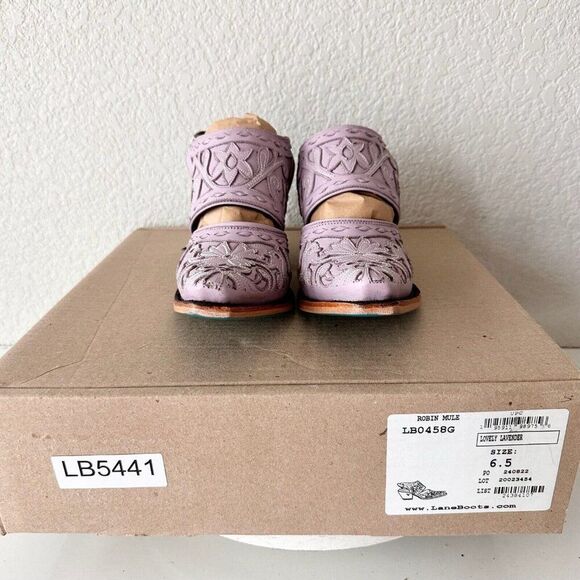 Lane Robin Mule Womens Purple Short Cowboy Boots 6.5 Western Mule Floral Leather - Picture 12 of 13